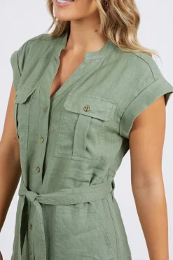 Foxwood Harlow Khaki Linen Cargo Mini Dress