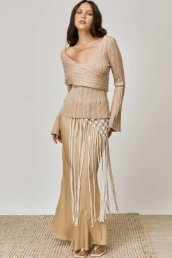 Mon Renn Harlow Natural Off Shoulder Knit Top