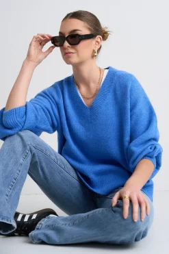 Ivy + Jack Harvest Azure Blue V Neck Knit Jumper