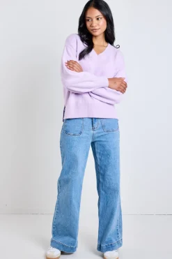 Ivy + Jack Harvest Dusty Lilac V Neck Knit Jumper