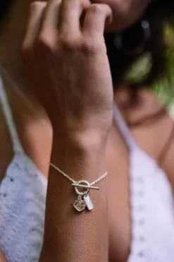 Love Lunamei Healing Sterling Silver Plate EOL with Herkimer Quartz Fob Bracelet