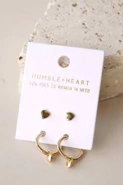 Humble + Heart Heart Sleeper Stud Set Gold Earrings