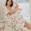 Among the Brave Heartfelt Ivory Floral SS Button Front Midi Dress
