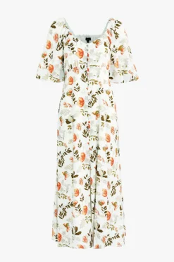 Among the Brave Heartfelt Ivory Floral SS Button Front Midi Dress