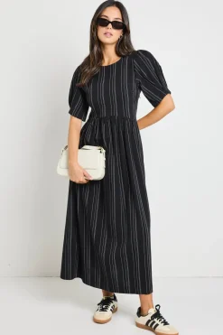 RE:UNION Label Hemisphere Black Stripe Short Sleeve Relaxed Midi Dress