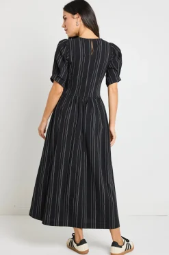 RE:UNION Label Hemisphere Black Stripe Short Sleeve Relaxed Midi Dress