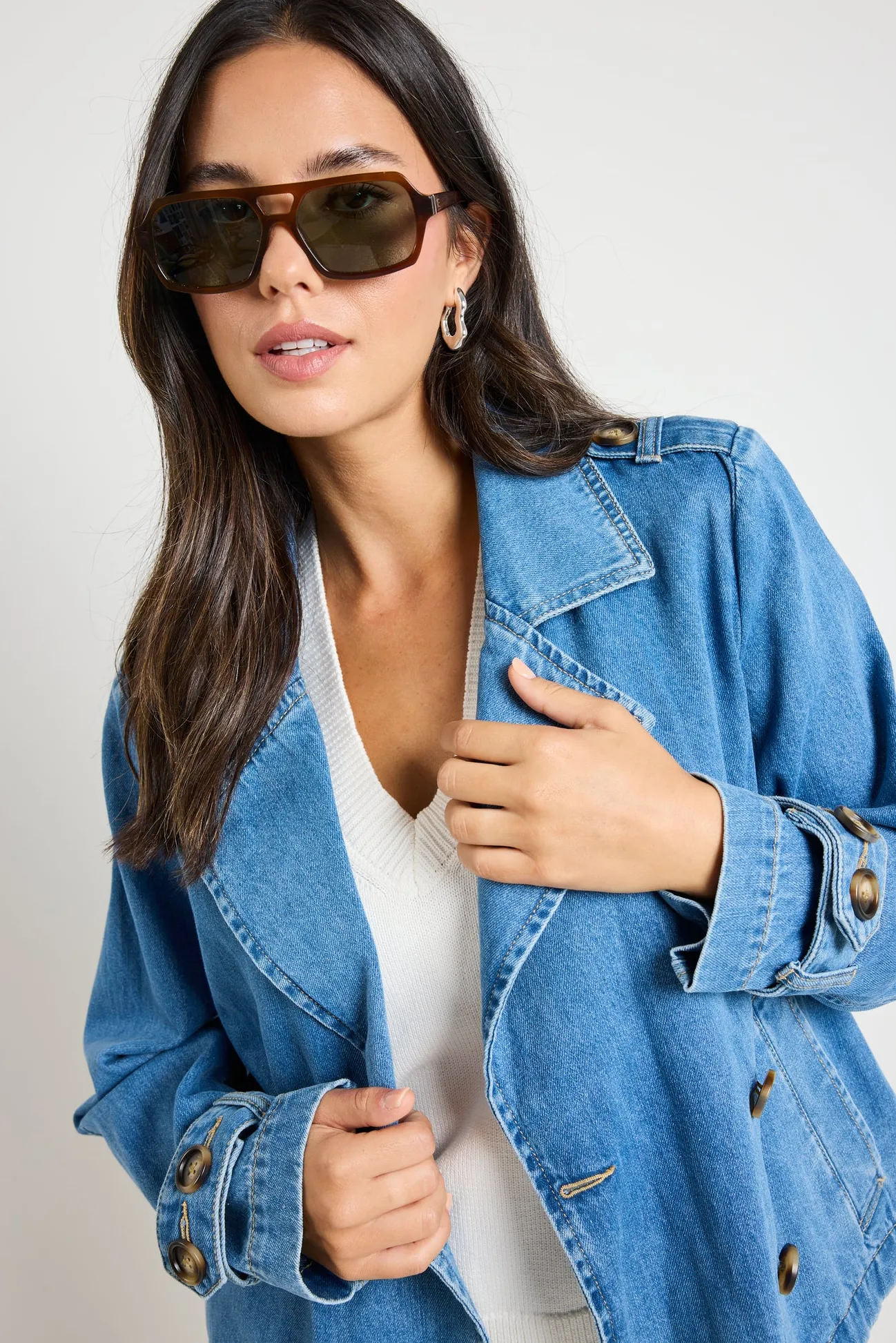 RE:UNION Label Heritage Storm Blue Cropped Denim Trench Jacket