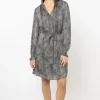 Seeking Lola Honey Black Animal Satin Waisted LS Dress
