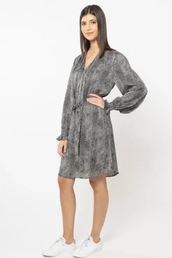 Seeking Lola Honey Black Animal Satin Waisted LS Dress