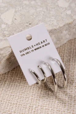 Humble + Heart Hoop Set EOL Rhodium Earrings
