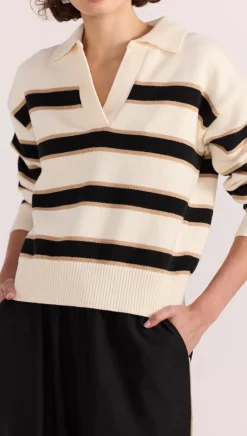 Staple The Label Hudson Cream Black Stripe Polo Jumper
