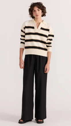 Staple The Label Hudson Cream Black Stripe Polo Jumper