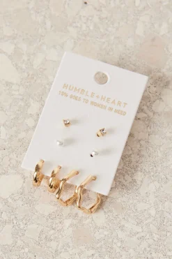 Humble + Heart Huggie Stud 4 Sets Gold Earrings