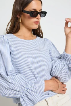 Ivy + Jack Imagine Blue Stripe Shirred Back LS Top