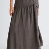 Among the Brave Impact Dark Olive Linen Tiered Wrap Maxi Skirt