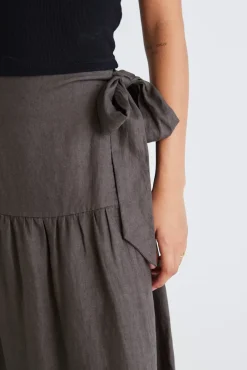 Among the Brave Impact Dark Olive Linen Tiered Wrap Maxi Skirt