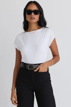 Among the Brave Impartial Ivory Cap Sleeve Boat Neck Top