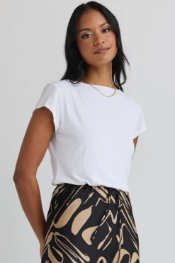 Among the Brave Impartial Ivory Cap Sleeve Boat Neck Top