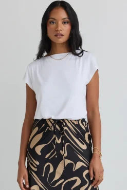 Among the Brave Impartial Ivory Cap Sleeve Boat Neck Top