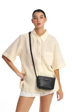 Status Anxiety In Her Command Curved Base Black Cross Body Bag With Stud Detail