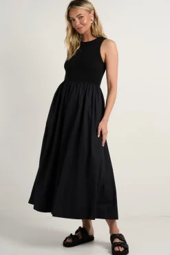 RE:UNION Label Indispensable Black Crew Neck Contrast Midi Dress