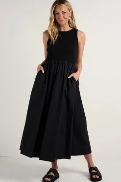 RE:UNION Label Indispensable Black Crew Neck Contrast Midi Dress