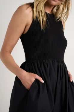 RE:UNION Label Indispensable Black Crew Neck Contrast Midi Dress