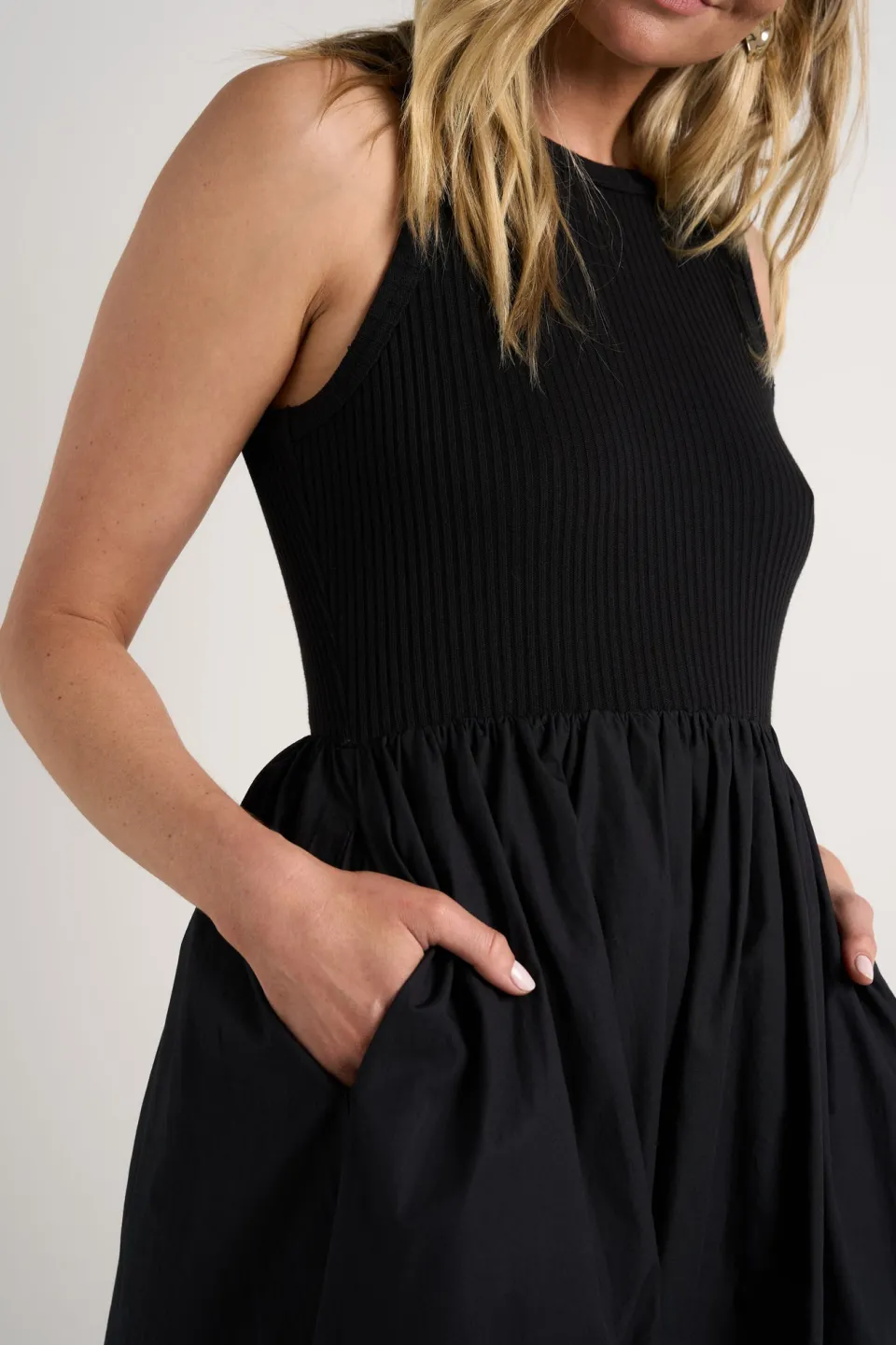 RE:UNION Label Indispensable Black Crew Neck Contrast Midi Dress