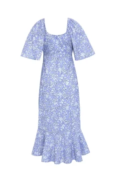 Among the Brave Innocent Cornflower Blue Baroque Floral Tie Front SS Maxi Dress