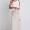 Stories be Told Invincible Natural Linen Elastic Waist Pocket Maxi Skirt