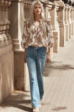 Zoe Kratzmann Invoke Cream Paisley High Neck SS Blouse
