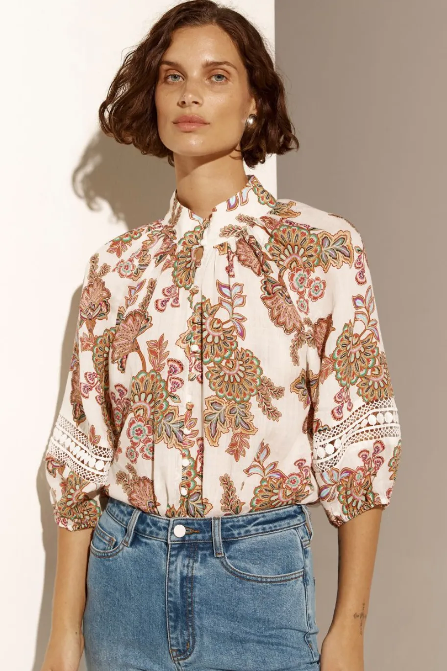 Zoe Kratzmann Invoke Cream Paisley High Neck SS Blouse