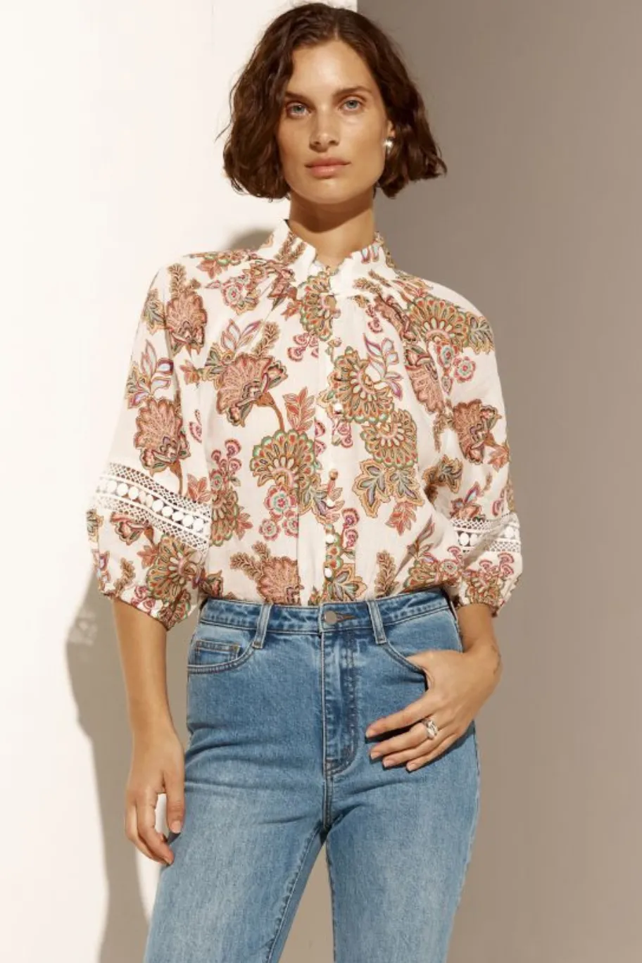 Zoe Kratzmann Invoke Cream Paisley High Neck SS Blouse