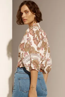 Zoe Kratzmann Invoke Cream Paisley High Neck SS Blouse