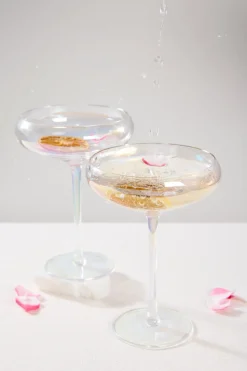 Home Lab Iridescent Champagne Coupe Glass Set 4