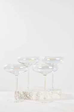 Home Lab Iridescent Champagne Coupe Glass Set 4