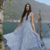 Ivy + Jack Isabella Blue White Stripe Strappy Tiered Maxi Dress