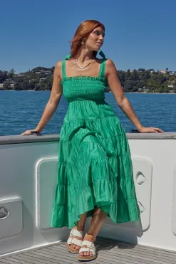 Ivy + Jack Isabella Green Strappy Tiered Maxi Dress