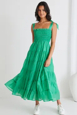 Ivy + Jack Isabella Green Strappy Tiered Maxi Dress
