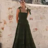 Ivy + Jack Isabella Khaki Cotton Poplin Strappy Tiered Maxi Dress