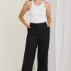 RE:UNION Label Island Black Linen Pleat Front Wide Leg Pant