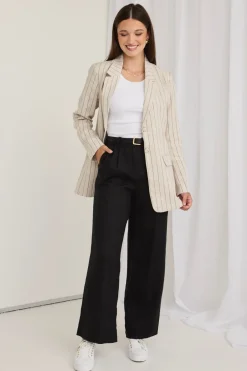 RE:UNION Label Island Black Linen Pleat Front Wide Leg Pant