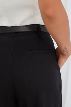 RE:UNION Label Island Black Linen Pleat Front Wide Leg Pant