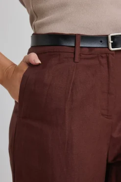 RE:UNION Label Island Chocolate Linen Pleat Front Wide Leg Pant