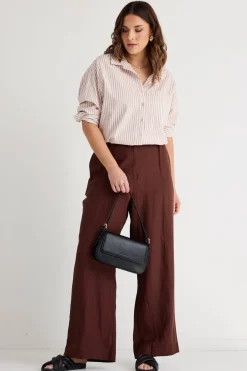 RE:UNION Label Island Chocolate Linen Pleat Front Wide Leg Pant