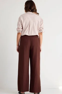 RE:UNION Label Island Chocolate Linen Pleat Front Wide Leg Pant