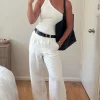 RE:UNION Label Island Ivory Linen Viscose Pleat Front Wide Leg Pant