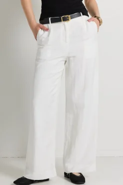 RE:UNION Label Island Ivory Linen Viscose Pleat Front Wide Leg Pant
