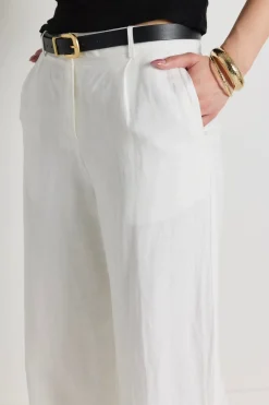 RE:UNION Label Island Ivory Linen Viscose Pleat Front Wide Leg Pant
