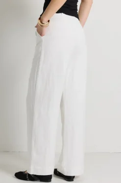 RE:UNION Label Island Ivory Linen Viscose Pleat Front Wide Leg Pant